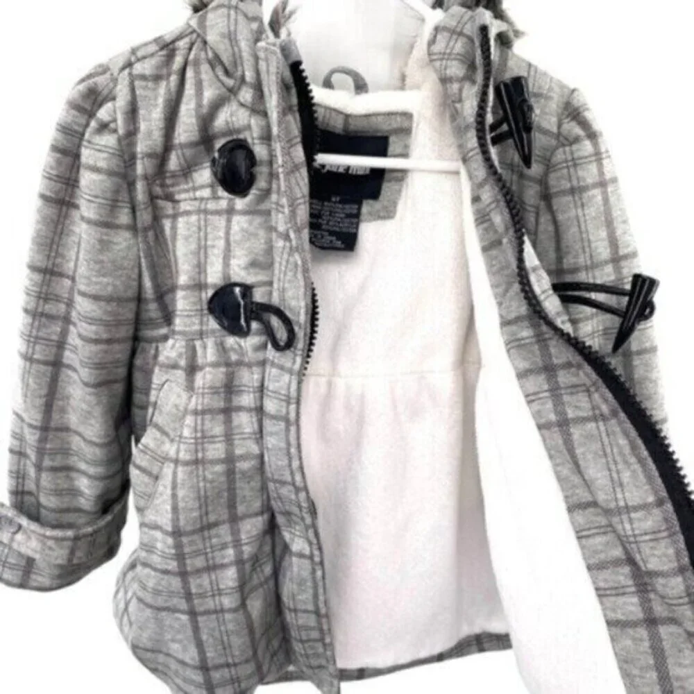 Me Jane Mini Grey Plaid Toggle Pea Coat